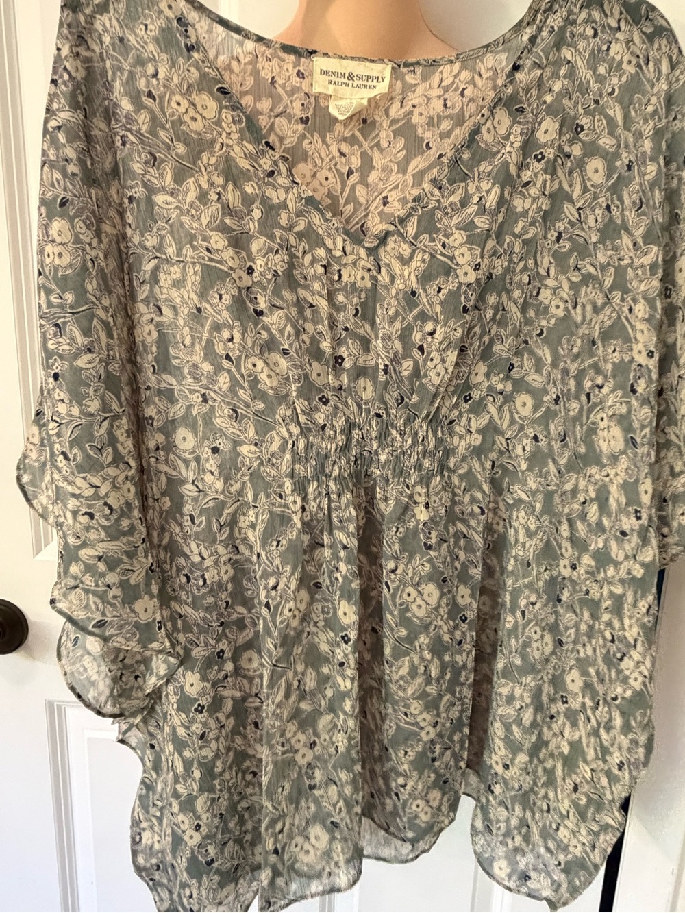 Denim & Supply Ralph Lauren Sage Green Floral V-Neck Tunic